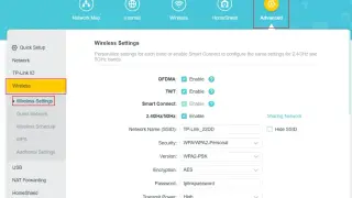 Ustawienia zaawansowane routera TP-Link. Jak sprawdzić częstotliwość Wi-Fi, wybierając "Wireless Settings" w menu po lewej stronie.