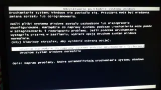 Po włączeniu komputera czarny ekran i kursor. Komunikat o błędzie systemu Windows i opcje naprawy lub normalnego uruchomienia.