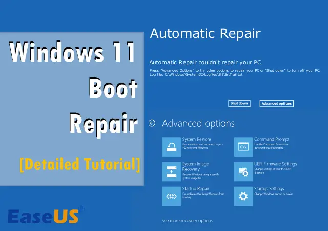 Ekran naprawy automatycznej systemu Windows 11, pokazujący opcje zaawansowane, w tym boot manager.